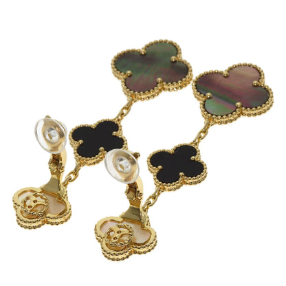 Van Cleef & Arpels Magic Alhambra 3 Motif Shell Onyx Earring K18 Yellow Gold Ladies [Used]
