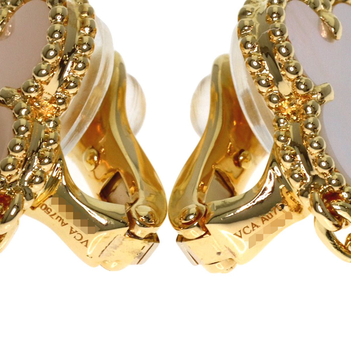 Van Cleef & Arpels Magic Alhambra 3 Motif Shell Onyx Earring K18 Yellow Gold Ladies [Used]