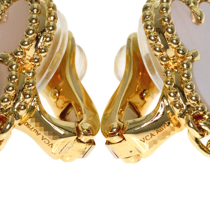 Van Cleef & Arpels Magic Alhambra 3 Motif Shell Onyx Earring K18 Yellow Gold Ladies [Used]