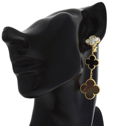 Van Cleef & Arpels Magic Alhambra 3 Motif Shell Onyx Earring K18 Yellow Gold Ladies [Used]