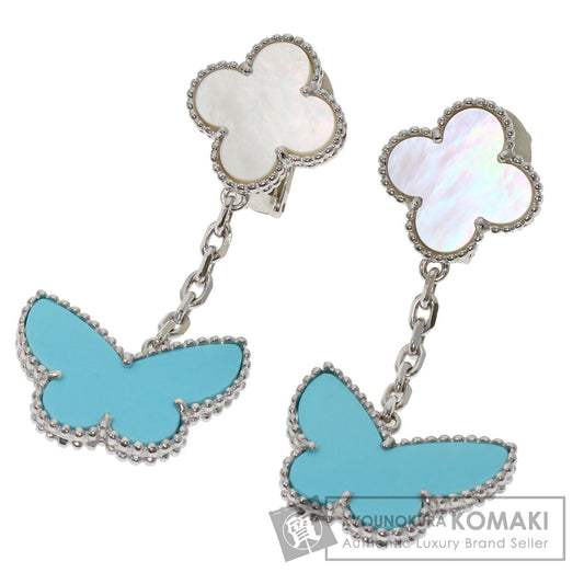 Van Cleef & Arpels Lucky Alhambra Papillon Turquoise White Shell Earring K18 White Gold Ladies [Used]