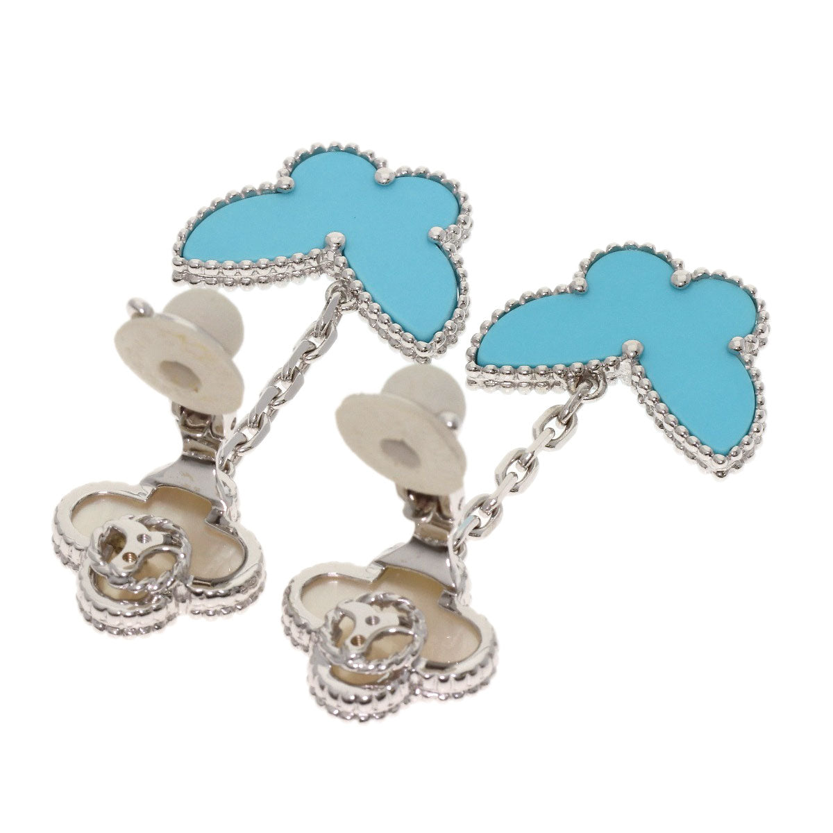 Van Cleef & Arpels Lucky Alhambra Papillon Turquoise White Shell Earring K18 White Gold Ladies [Used]