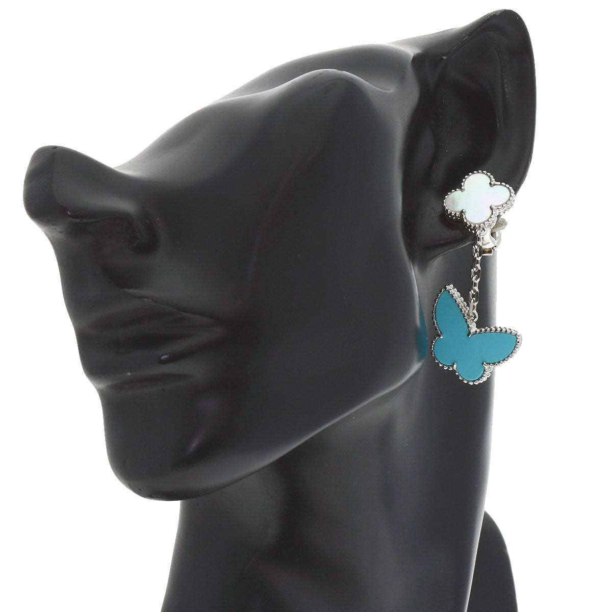 Van Cleef & Arpels Lucky Alhambra Papillon Turquoise White Shell Earring K18 White Gold Ladies [Used]