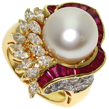 1.95ct Pearl Pearl Ruby Diamond Ring K18 Yellow Gold 16g　Ladies