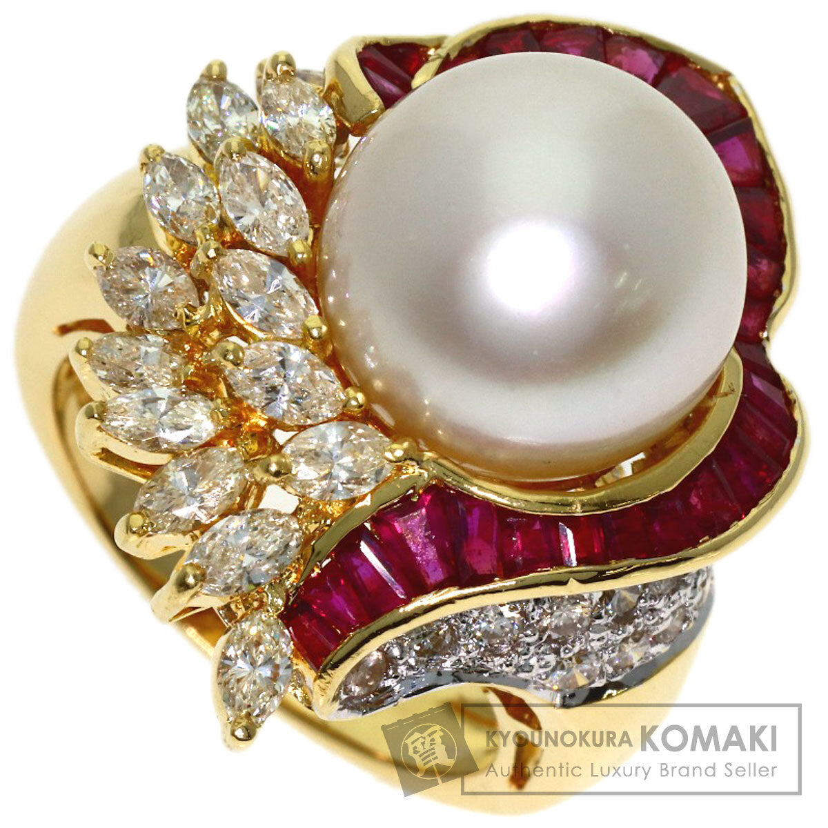 1.95ct Pearl Pearl Ruby Diamond Ring K18 Yellow Gold 16g　Ladies