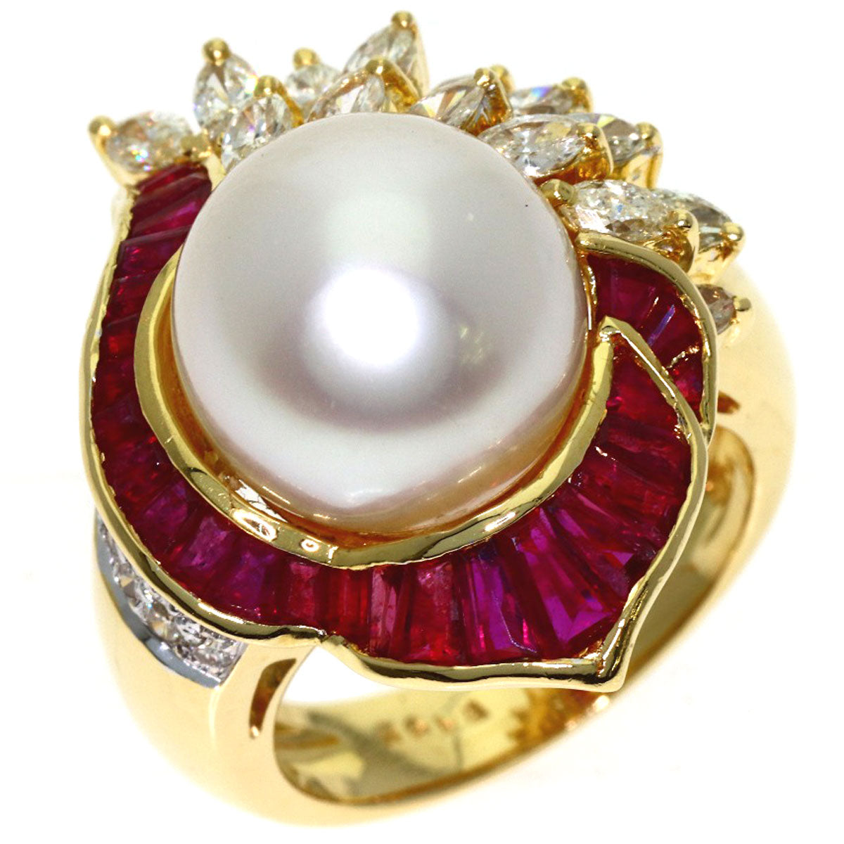 1.95ct Pearl Pearl Ruby Diamond Ring K18 Yellow Gold 16g　Ladies