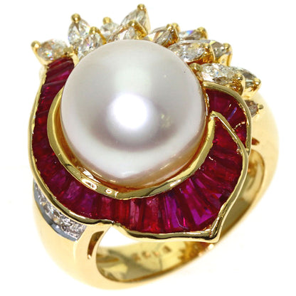 1.95ct Pearl Pearl Ruby Diamond Ring K18 Yellow Gold 16g　Ladies