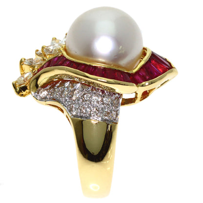 1.95ct Pearl Pearl Ruby Diamond Ring K18 Yellow Gold 16g　Ladies