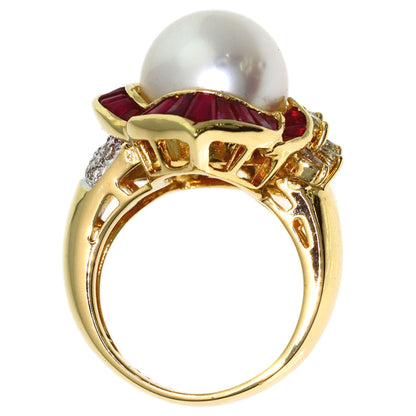 1.95ct Pearl Pearl Ruby Diamond Ring K18 Yellow Gold 16g　Ladies