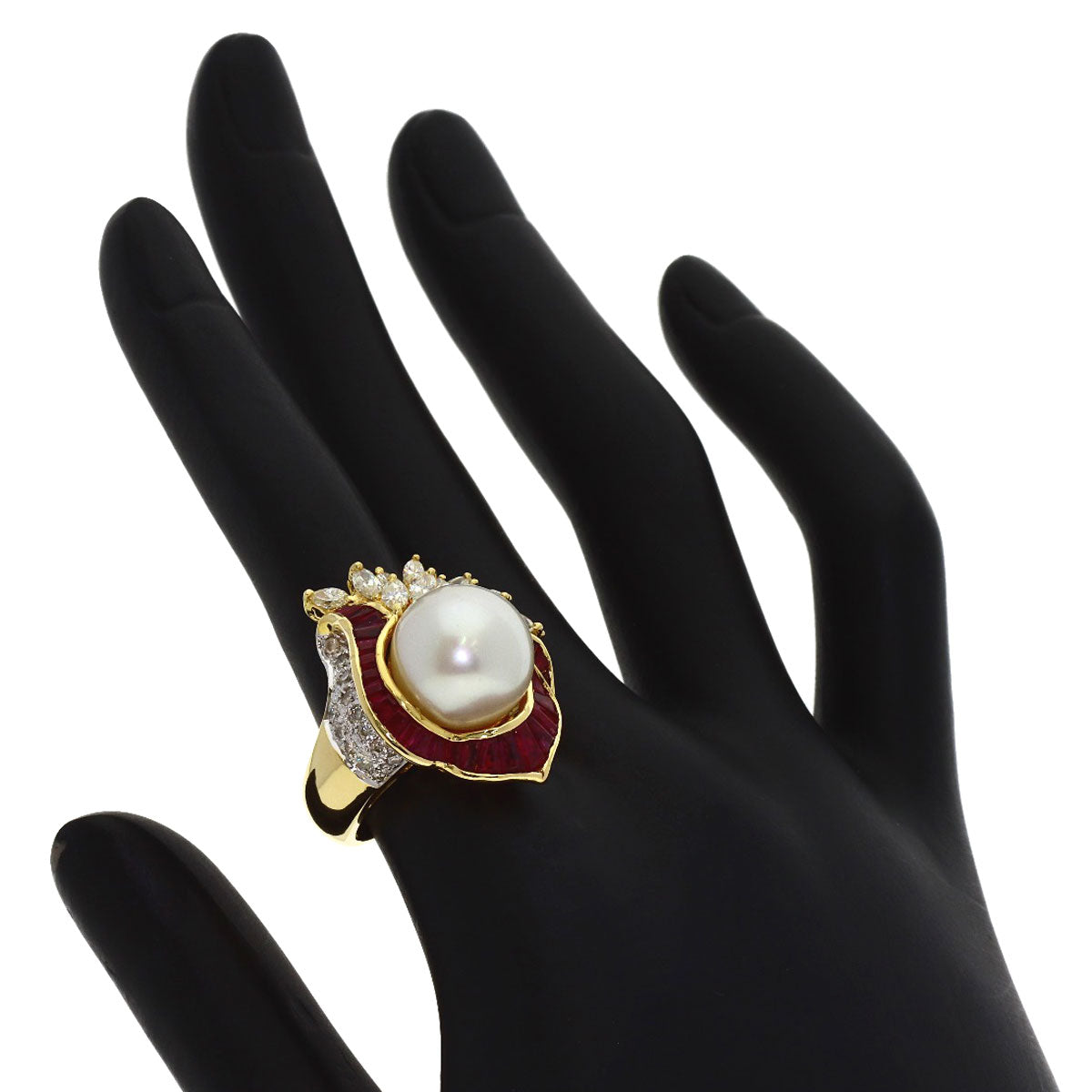 1.95ct Pearl Pearl Ruby Diamond Ring K18 Yellow Gold 16g　Ladies