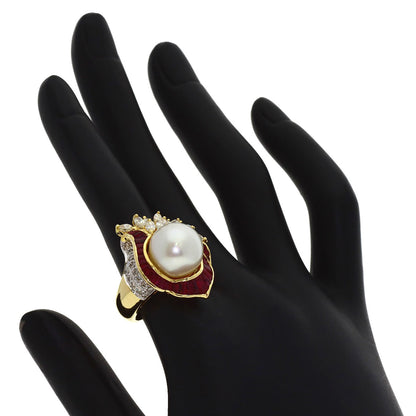 1.95ct Pearl Pearl Ruby Diamond Ring K18 Yellow Gold 16g　Ladies