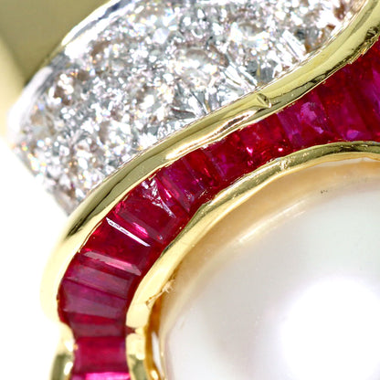 1.95ct Pearl Pearl Ruby Diamond Ring K18 Yellow Gold 16g　Ladies