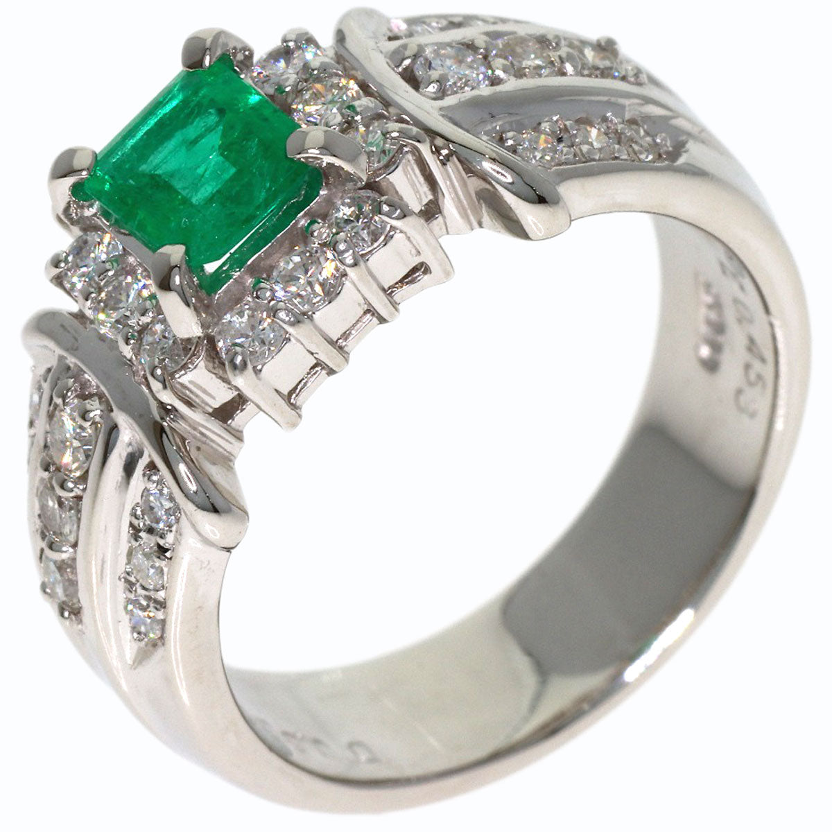 0.453ct Emerald Diamond Ring Platinum PT900 12.4g　Ladies