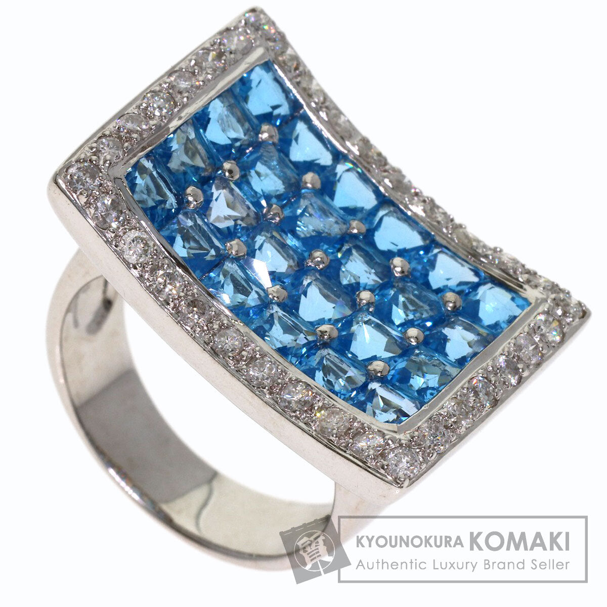3.9ct Blue Topaz Diamond Ring K18 White Gold 11.9g　Ladies