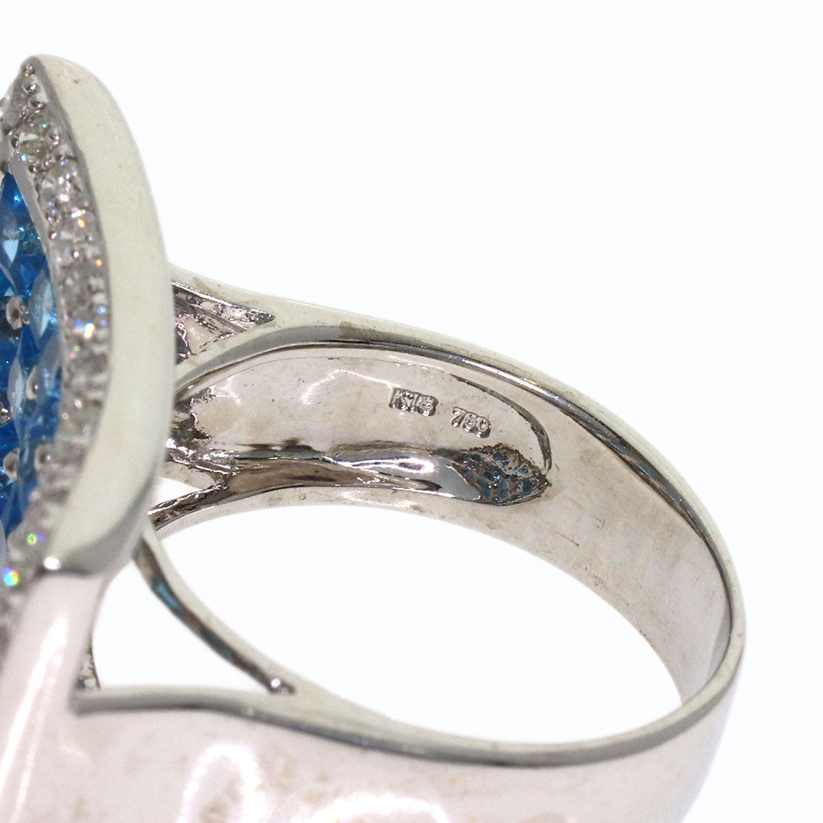 3.9ct Blue Topaz Diamond Ring K18 White Gold 11.9g　Ladies