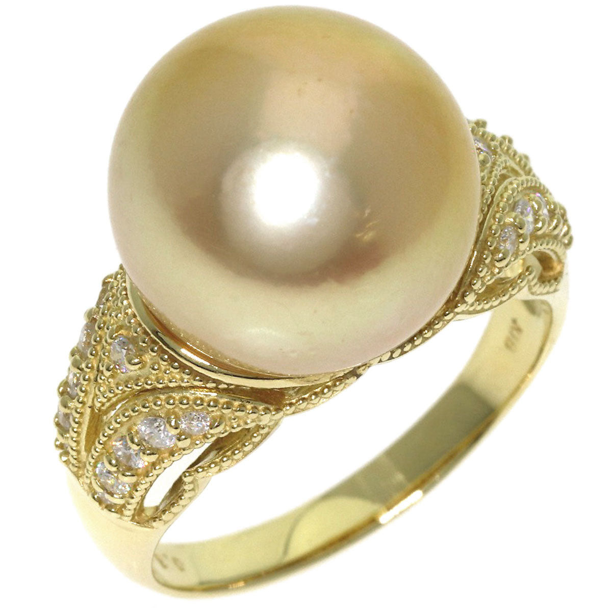 Golden Pearl Diamond Ring K18 Yellow Gold 10.7g　Ladies