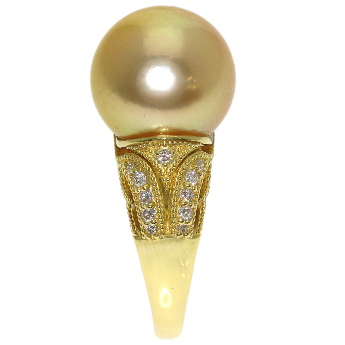 Golden Pearl Diamond Ring K18 Yellow Gold 10.7g　Ladies