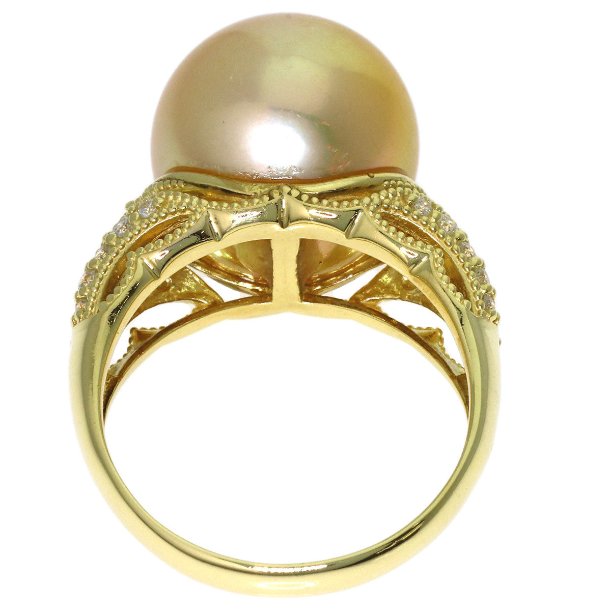 Golden Pearl Diamond Ring K18 Yellow Gold 10.7g　Ladies