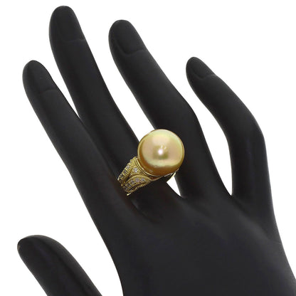 Golden Pearl Diamond Ring K18 Yellow Gold 10.7g　Ladies