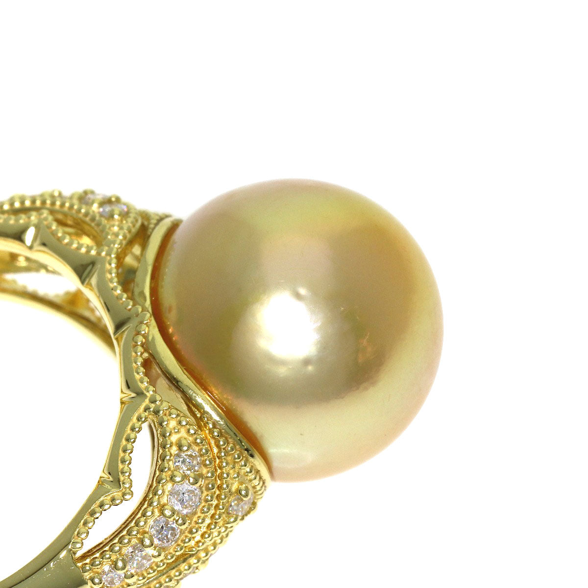 Golden Pearl Diamond Ring K18 Yellow Gold 10.7g　Ladies