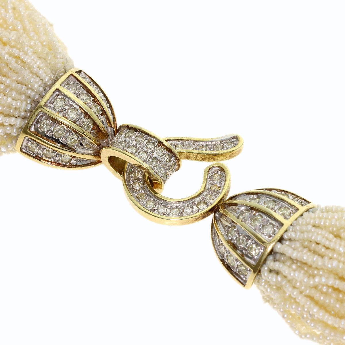 Poppy Pearl Diamond 84 strands Necklace K14 Yellow Gold 124.4g　Ladies