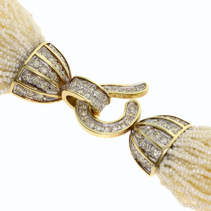Poppy Pearl Diamond 84 strands Necklace K14 Yellow Gold 124.4g　Ladies
