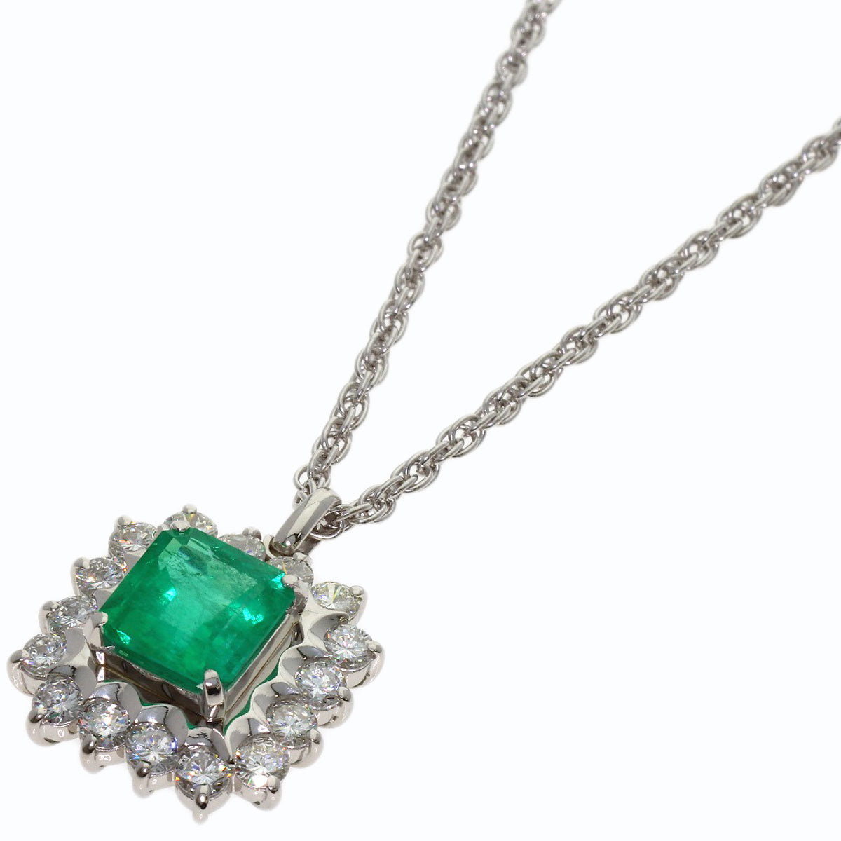 3.06ct Emerald Diamond Necklace Platinum PT900 PT850 16.4g　Ladies