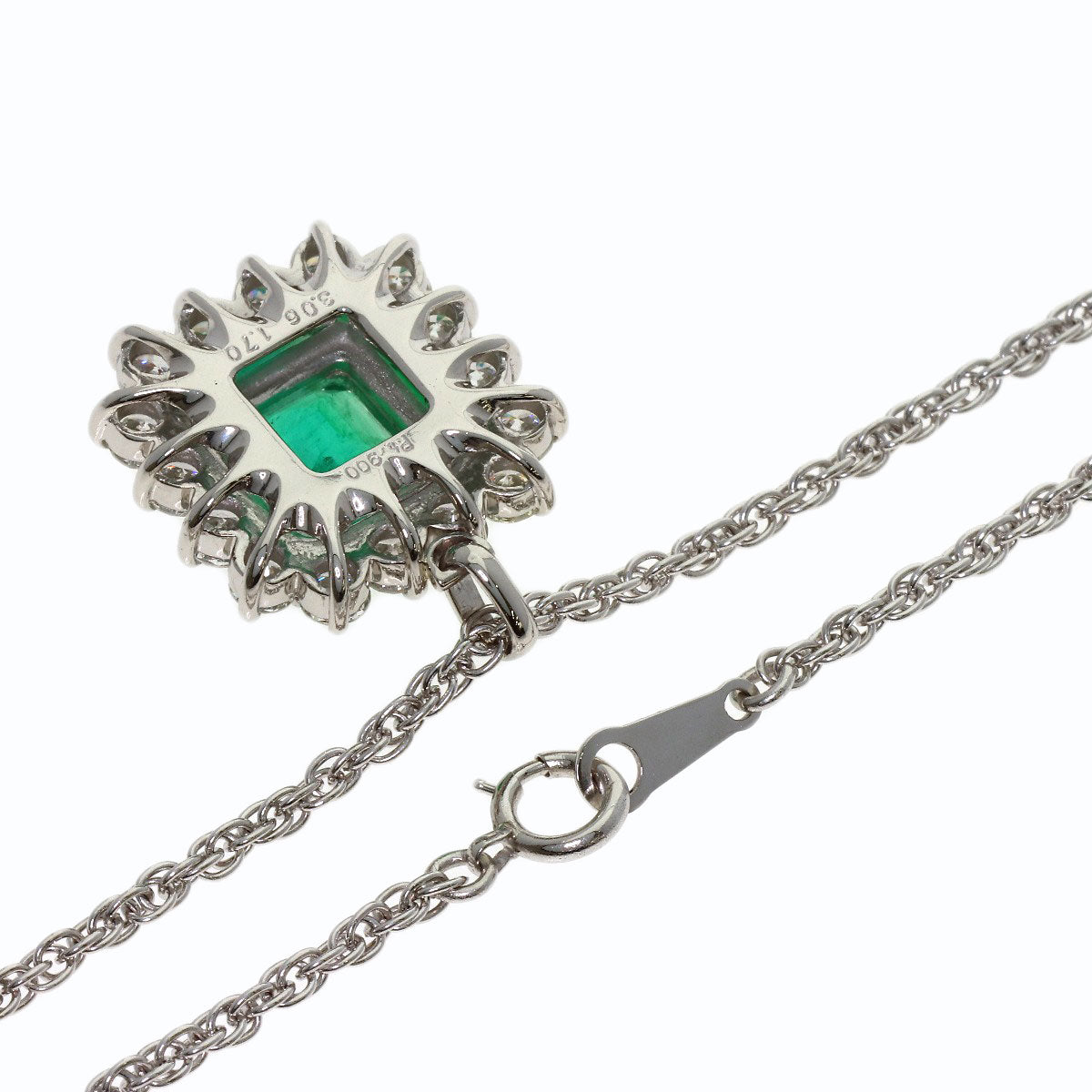 3.06ct Emerald Diamond Necklace Platinum PT900 PT850 16.4g　Ladies