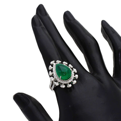 8.14ct Emerald Diamond Ring K18 White Gold 8.1g　Ladies