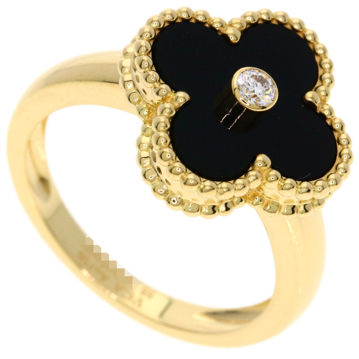Van Cleef & Arpels Vintage Alhambra Diamond Onyx #55 Ring K18 Yellow Gold Ladies [Used]