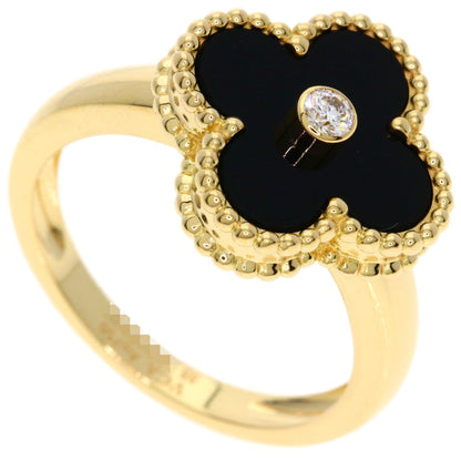 Van Cleef & Arpels Vintage Alhambra Diamond Onyx #55 Ring K18 Yellow Gold Ladies [Used]