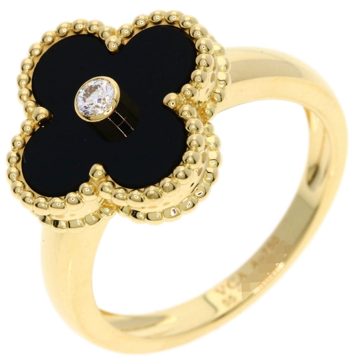 Van Cleef & Arpels Vintage Alhambra Diamond Onyx #55 Ring K18 Yellow Gold Ladies [Used]