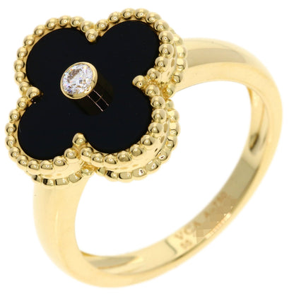 Van Cleef & Arpels Vintage Alhambra Diamond Onyx #55 Ring K18 Yellow Gold Ladies [Used]