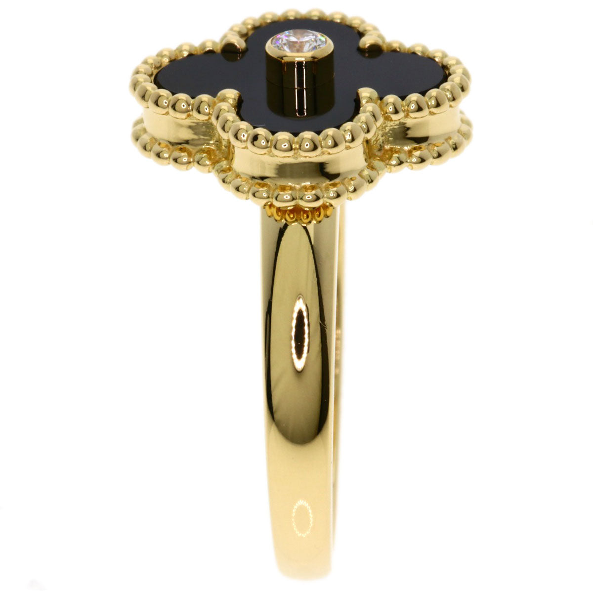 Van Cleef & Arpels Vintage Alhambra Diamond Onyx #55 Ring K18 Yellow Gold Ladies [Used]