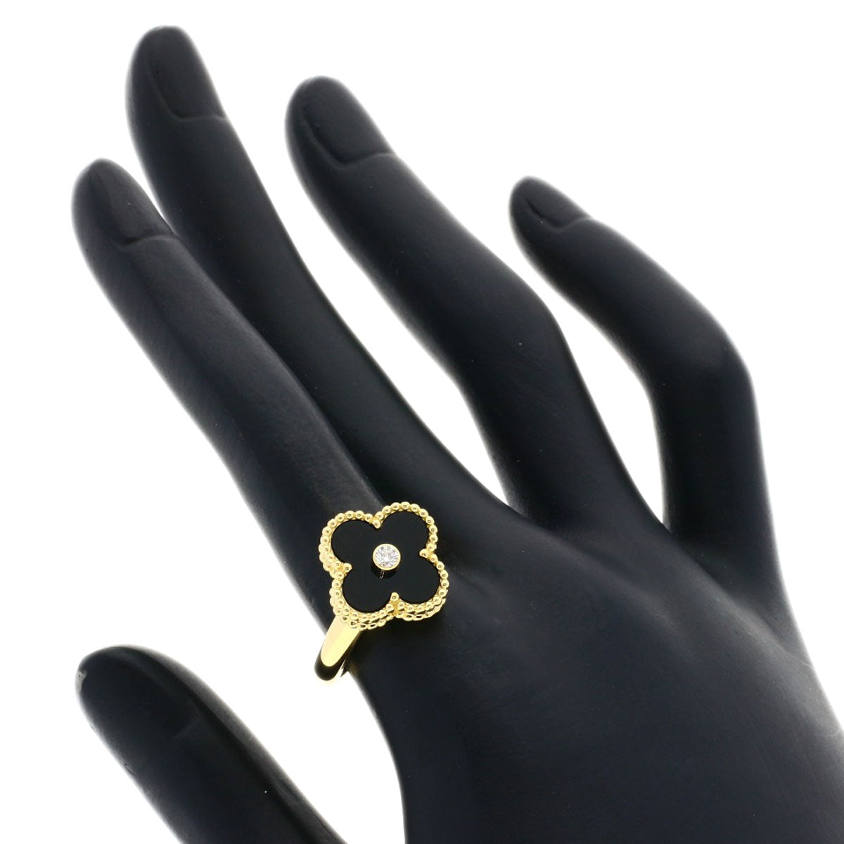 Van Cleef & Arpels Vintage Alhambra Diamond Onyx #55 Ring K18 Yellow Gold Ladies [Used]