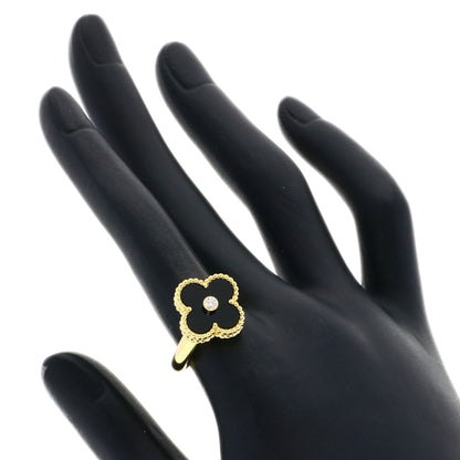 Van Cleef & Arpels Vintage Alhambra Diamond Onyx #55 Ring K18 Yellow Gold Ladies [Used]