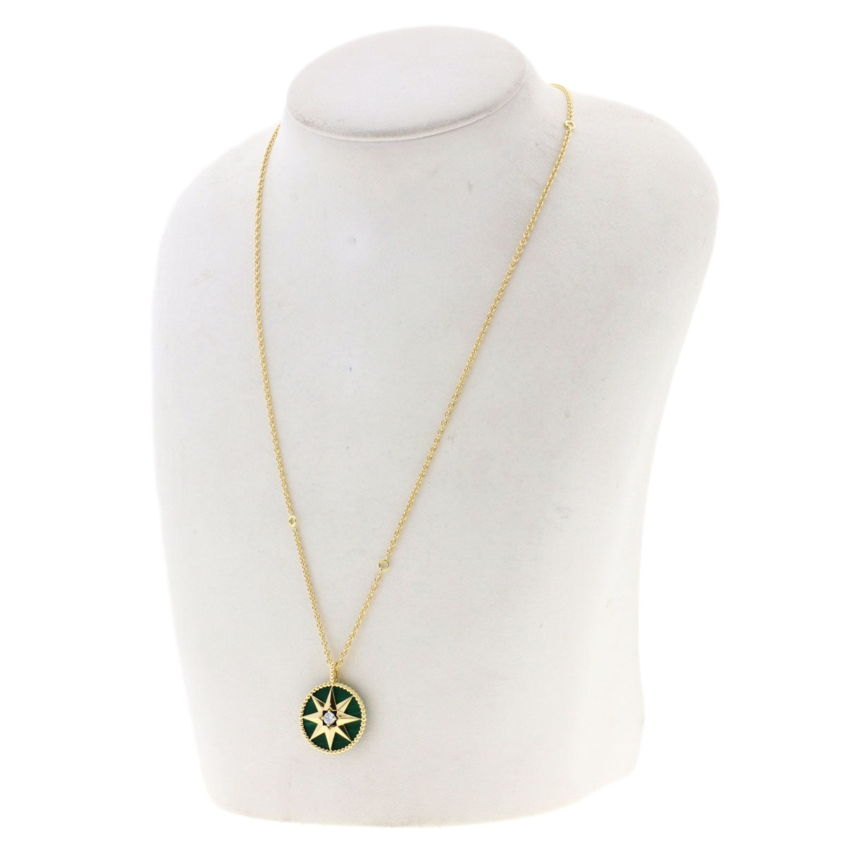 Dior Rose de Vent Medium Diamond Malachite Long Necklace K18 Yellow Gold Ladies [Used]