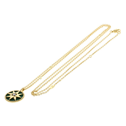 Dior Rose de Vent Medium Diamond Malachite Long Necklace K18 Yellow Gold Ladies [Used]