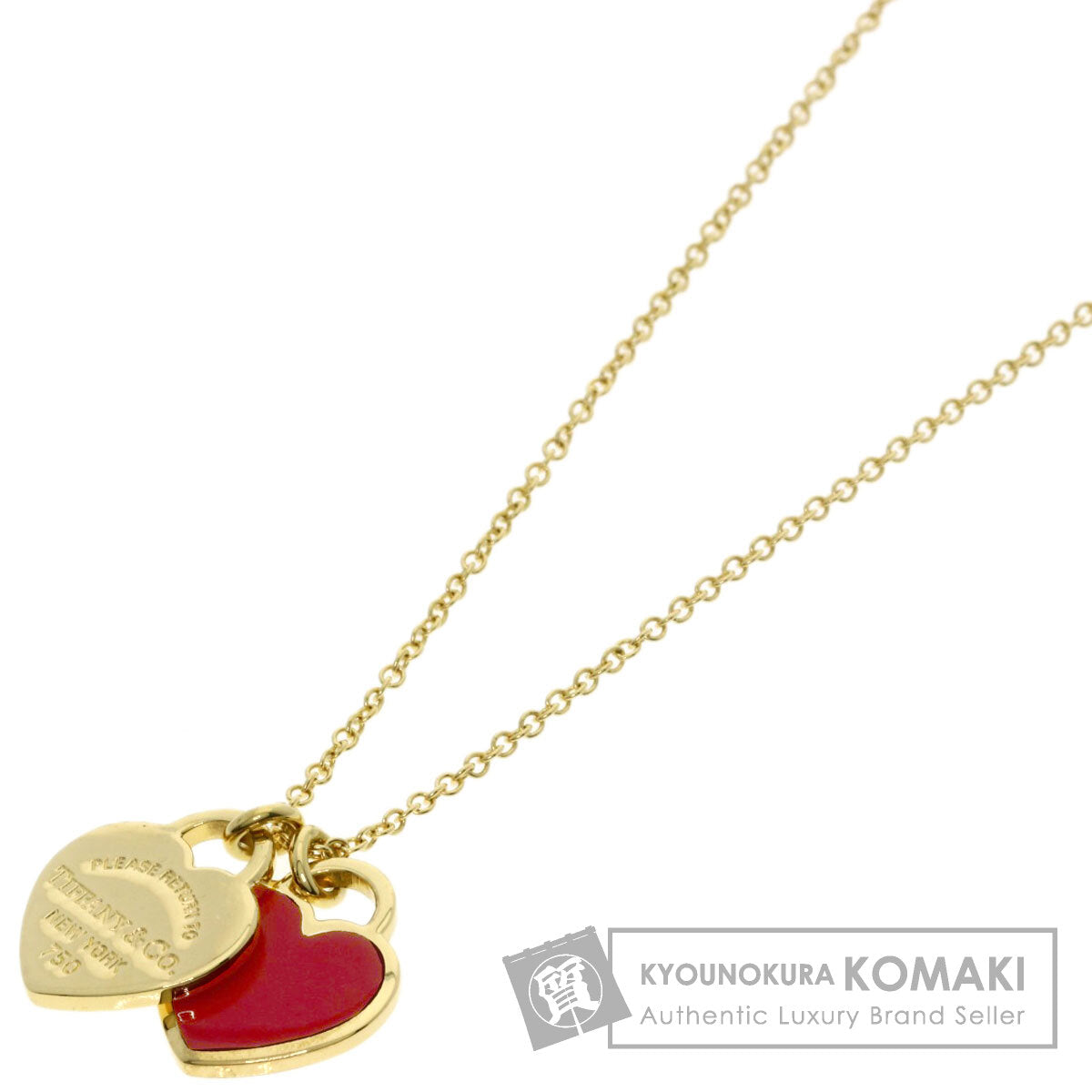 TIFFANY&Co. Return to TIFFANY&Co. Double Heart Tag Red Necklace K18 Yellow Gold Ladies [Used]