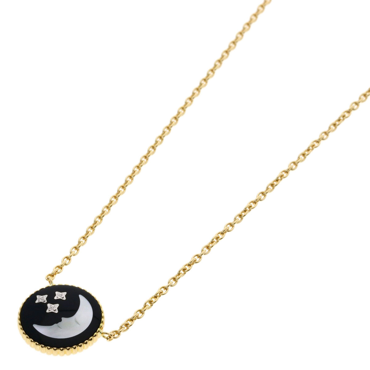 Dior Rose Celeste Diamond Shell Onyx Necklace K18 Yellow Gold Ladies [Used]