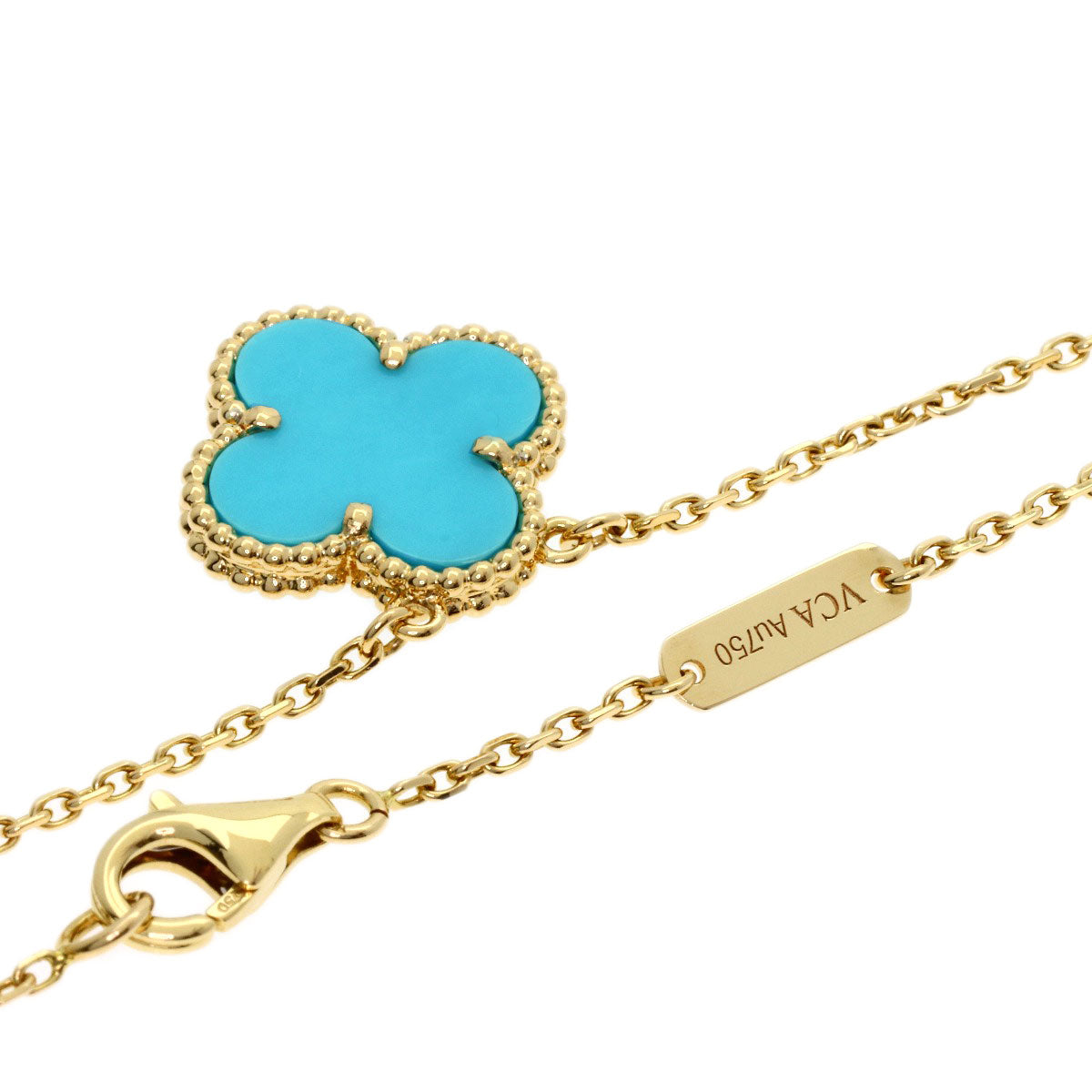 Van Cleef & Arpels Vintage Alhambra Turquoise Necklace K18 Yellow Gold Ladies [Used]