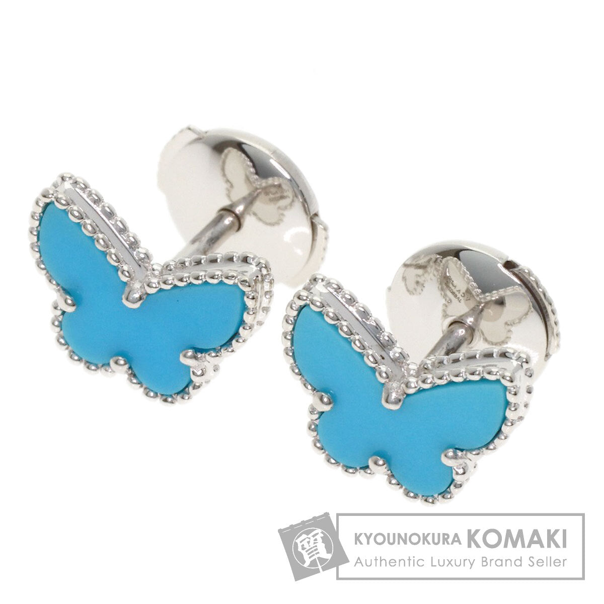 Van Cleef & Arpels Sweet Alhambra Papillon Turquoise earring K18 White Gold Ladies [Used]