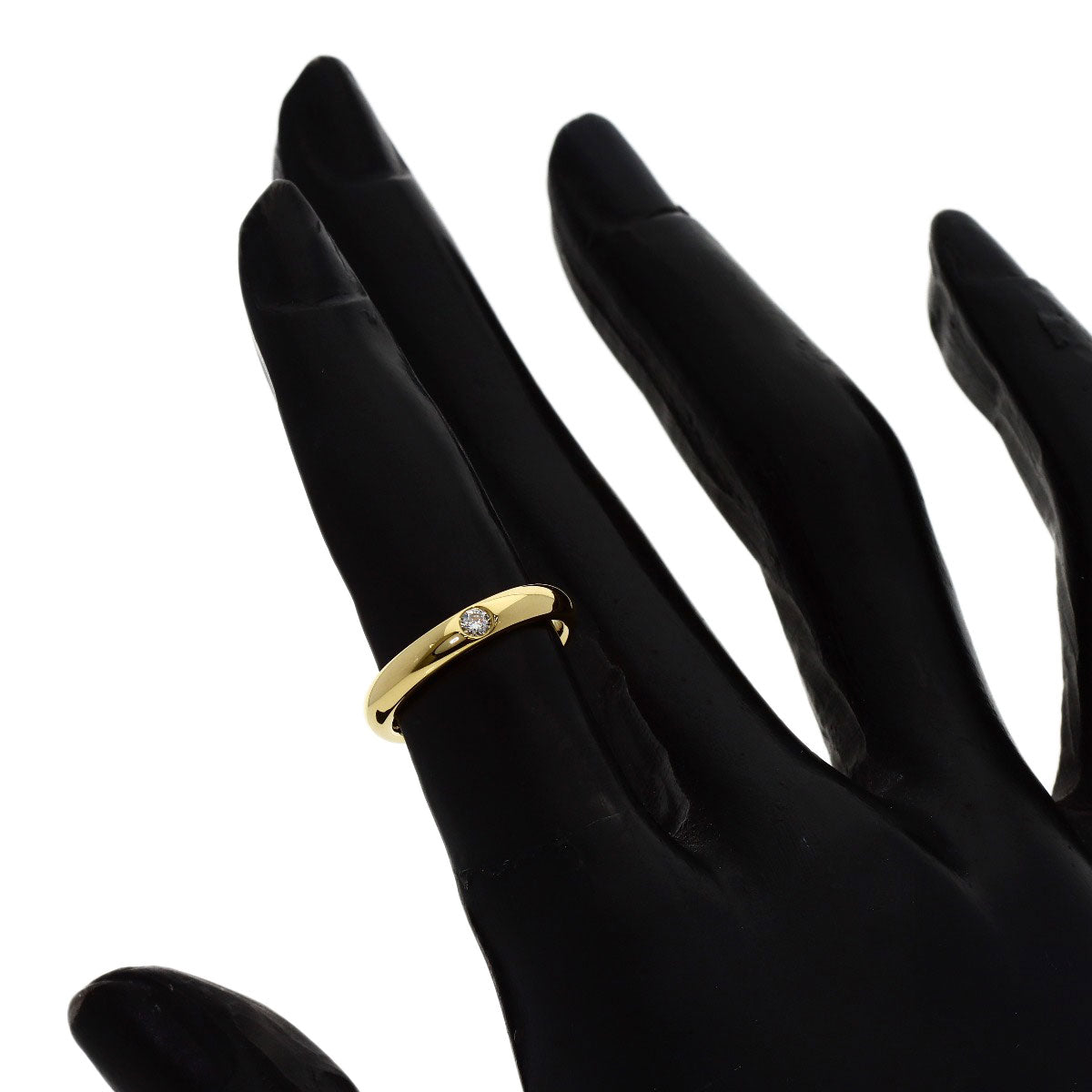 HARRY WINSTON Round cut band with 1 diamond Ring K18 Yellow Gold Ladies [Used]