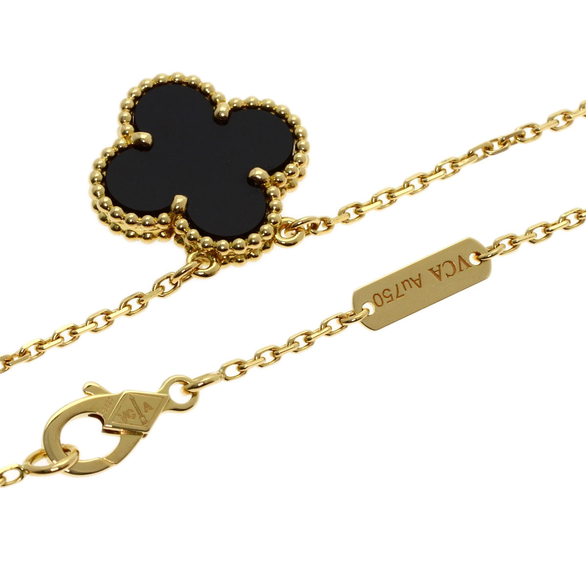 Van Cleef & Arpels Vintage Alhambra Onyx Necklace K18 Yellow Gold Ladies [Used]