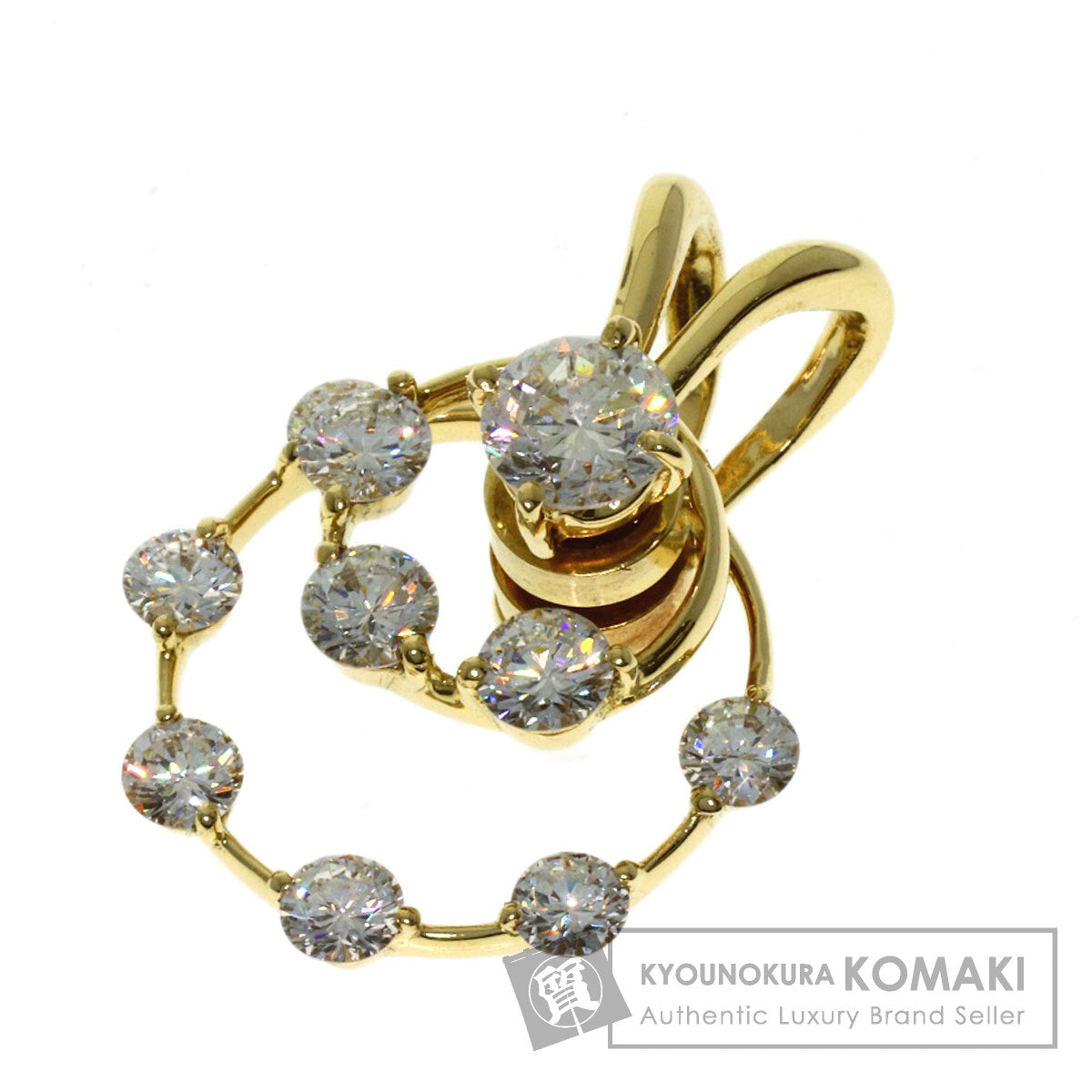WALTHAM swing diamond Pendant top K18 Yellow Gold Ladies [Used]