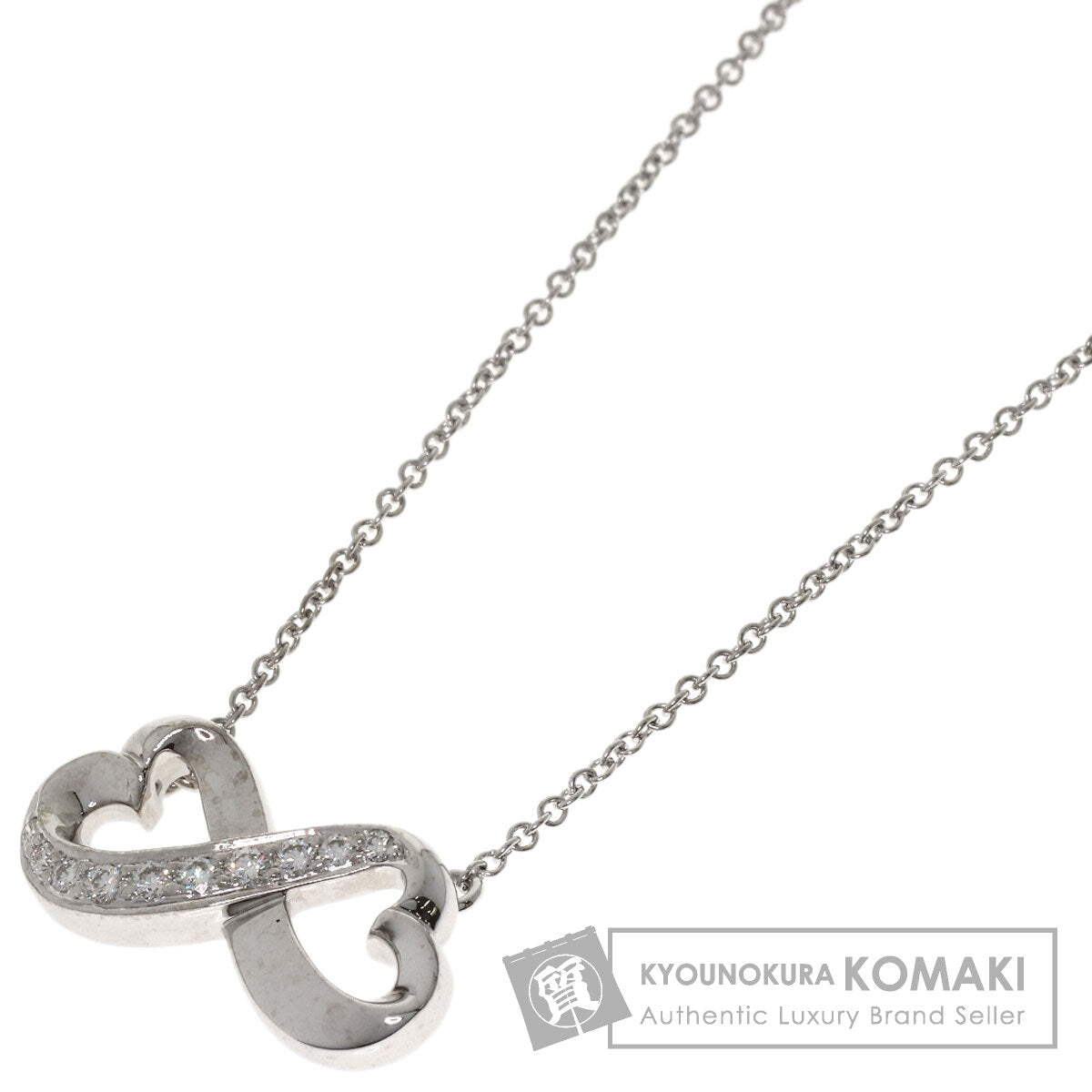 TIFFANY&Co. Double Loving Heart Diamond Necklace K18 White Gold Ladies [Used]