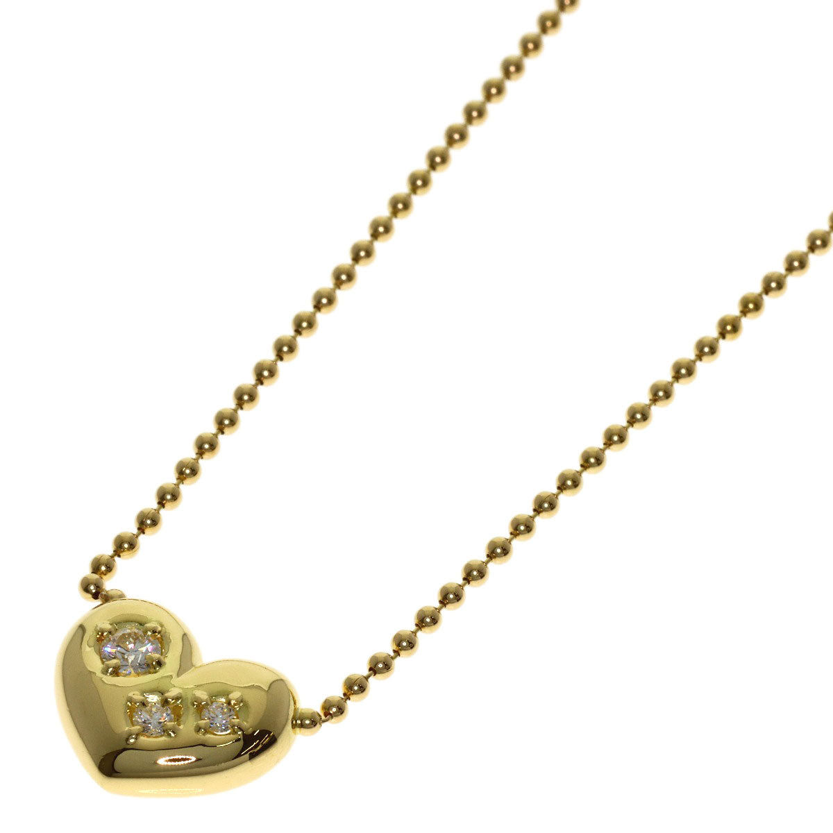 MIKIMOTO Heart motif 3P Diamond Necklace K18 Yellow Gold Ladies [Used]