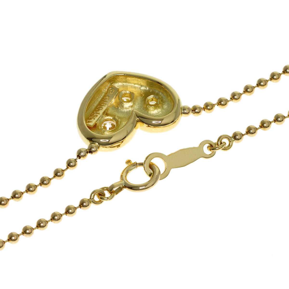 MIKIMOTO Heart motif 3P Diamond Necklace K18 Yellow Gold Ladies [Used]
