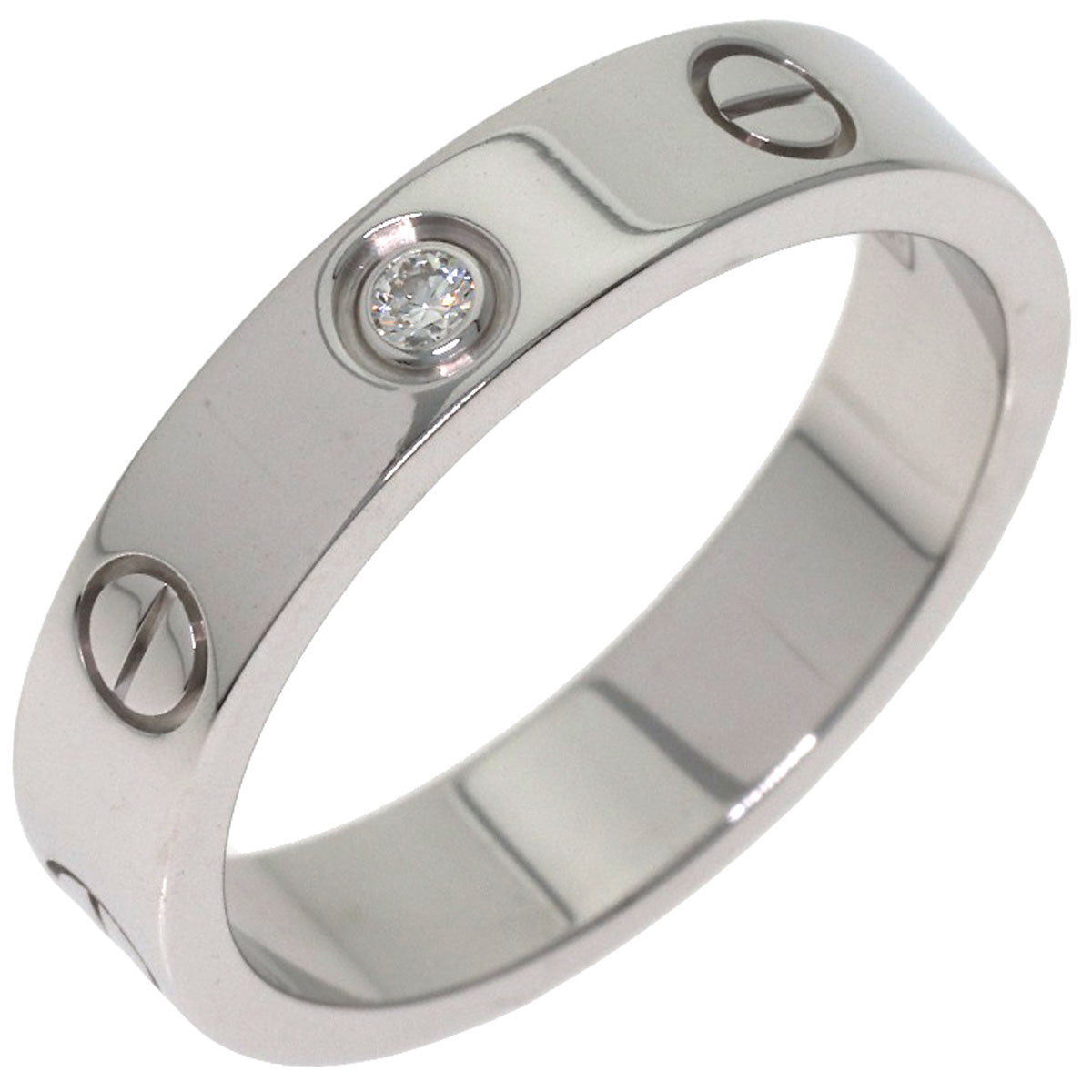 CARTIER Mini Love Ring with 1 Diamond #51 Ring K18 White Gold Ladies [Used]
