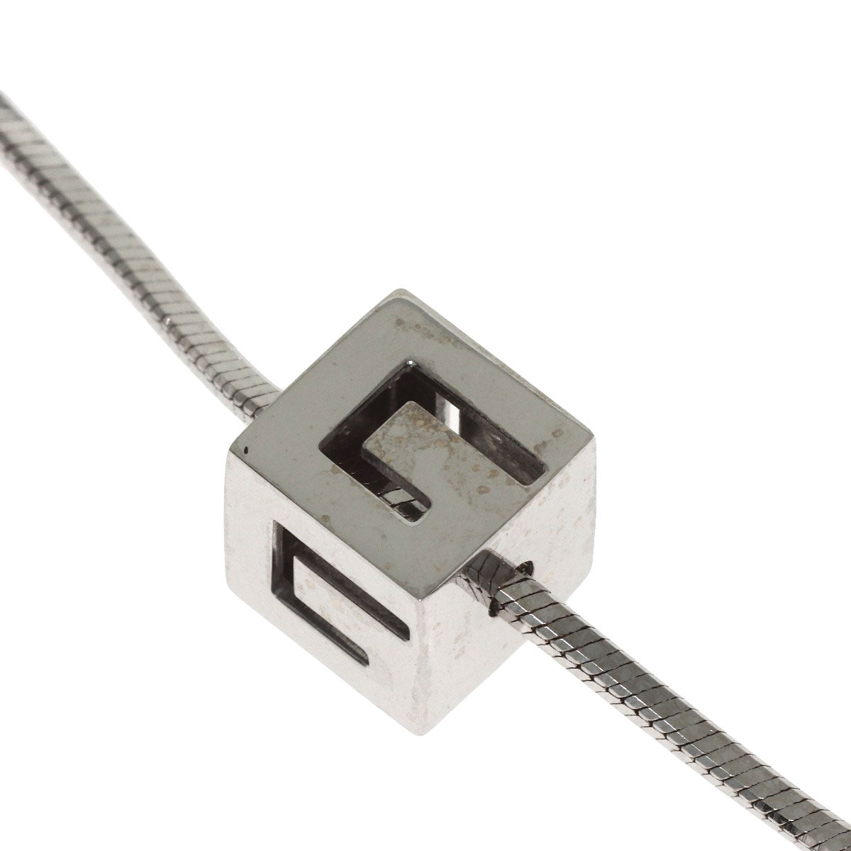 GUCCI Logo cube Necklace K18 White Gold Ladies [Used]